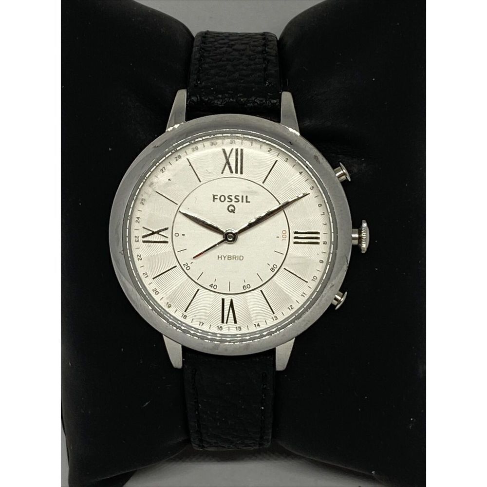Fossil FTW5019 Women's Black Leather Silver Analog Dial Hybrid Smart Watch XX785